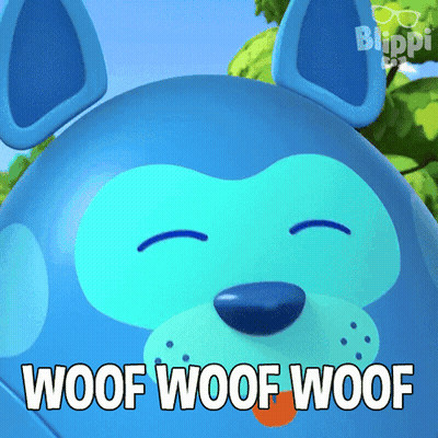 A Cartoon Dog With The Words Woof Woof Woof Written On It GIF