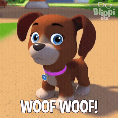 A Cartoon Dog With The Words Woof Woof Written Below It GIF
