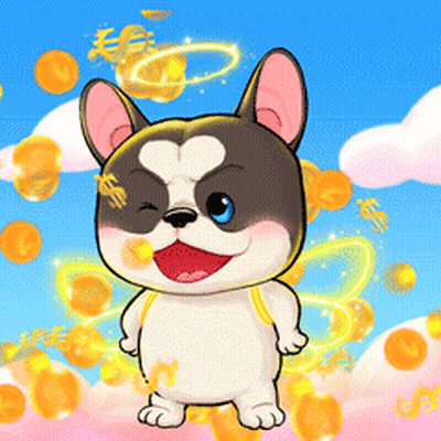 A Cartoon Dog With Wings And A Halo Around Its Head GIF