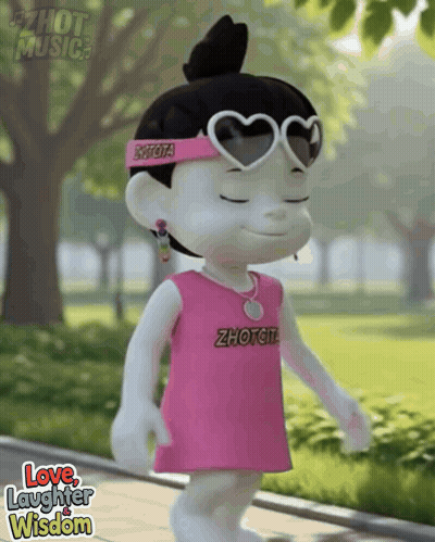 A Cartoon Doll Wearing A Pink Shirt That Says Zhouta GIF