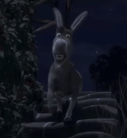 A Cartoon Donkey Is Standing In The Dark With Trees In The Background GIF