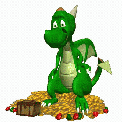 A Cartoon Dragon Is Standing Next To A Treasure Chest GIF