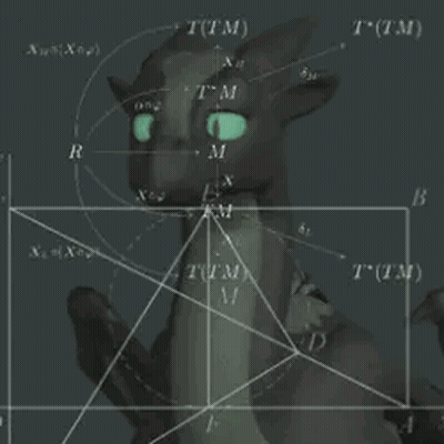 A Cartoon Dragon With Green Eyes Is Surrounded By Mathematical Equations GIF