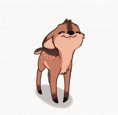 A Cartoon Drawing Of A Baby Deer Standing On A White Background And Smiling . GIF