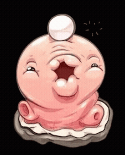 A Cartoon Drawing Of A Baby With A Pearl In Its Mouth . GIF