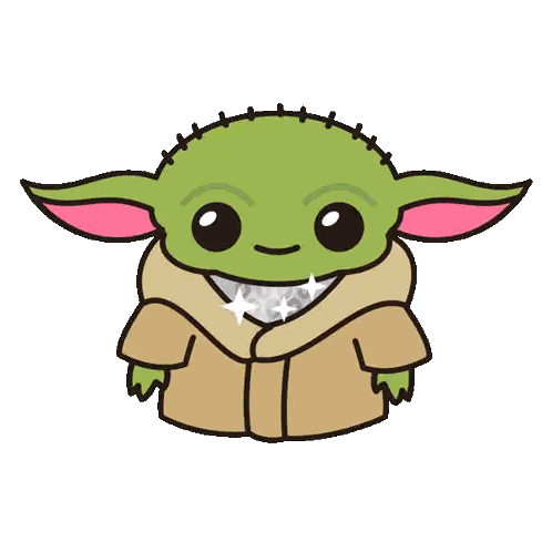 A Cartoon Drawing Of A Baby Yoda Wearing A Brown Jacket Sticker