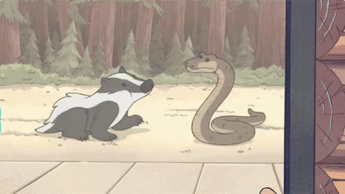 A Cartoon Drawing Of A Badger And A Snake With The Letter G In The Middle GIF