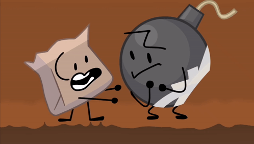 A Cartoon Drawing Of A Bag And A Bomb GIF