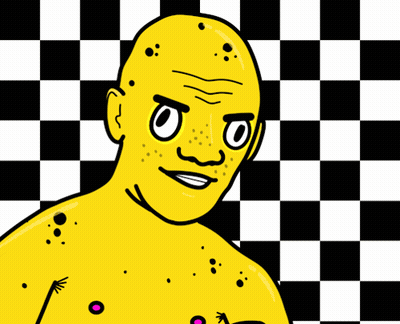 A Cartoon Drawing Of A Bald Man Holding A Roll Of Toilet Paper GIF