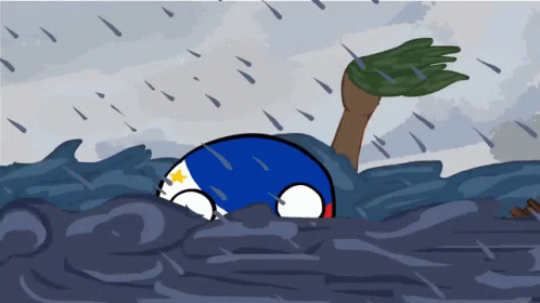 A Cartoon Drawing Of A Ball With The Flag Of The Philippines Swimming In The Ocean GIF