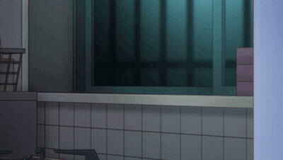 A Cartoon Drawing Of A Bathroom With A Sliding Glass Door GIF