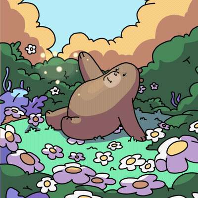 A Cartoon Drawing Of A Bear Laying On Its Back In A Field Of Flowers GIF