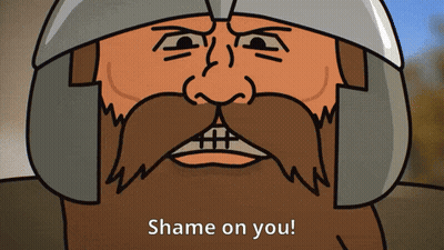 A Cartoon Drawing Of A Bearded Man With The Words Shame On You GIF