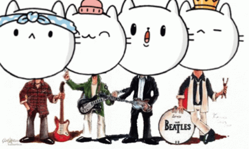 A Cartoon Drawing Of A Beatles Band With A Drummer GIF
