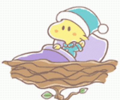 A Cartoon Drawing Of A Bird In A Nest Wearing A Hat GIF