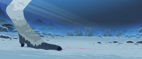 A Cartoon Drawing Of A Bird 'S Foot Walking Through The Snow GIF