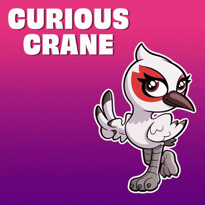 A Cartoon Drawing Of A Bird With The Words Curious Crane Above It GIF