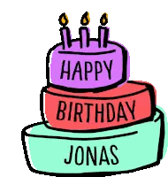 A Cartoon Drawing Of A Birthday Cake With The Name Jonas On It Sticker