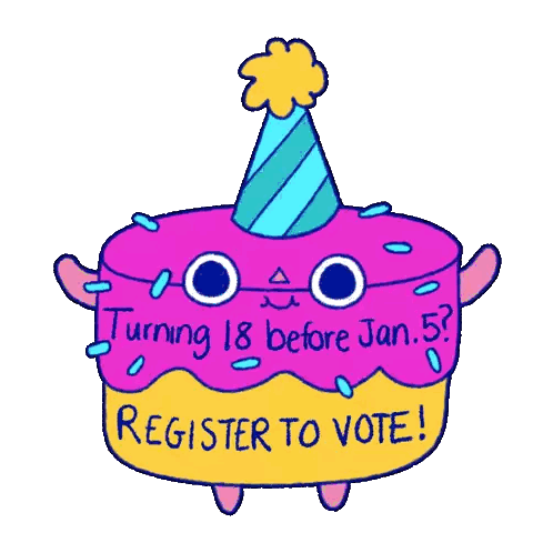 A Cartoon Drawing Of A Birthday Cake With The Words Register To Vote Sticker