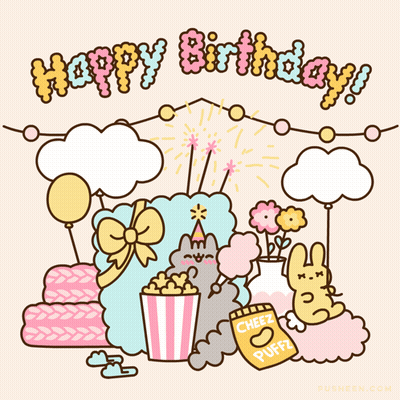 A Cartoon Drawing Of A Birthday Party With Cheez Puffs And Cotton Candy GIF