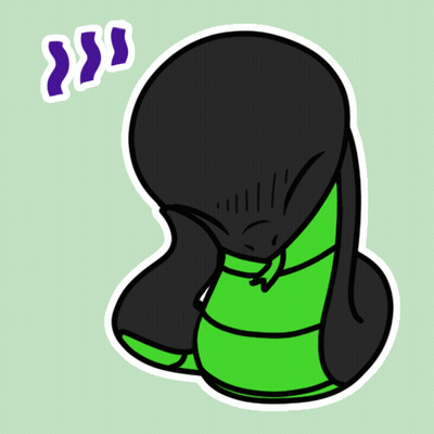 A Cartoon Drawing Of A Black And Green Snake With A Purple Sticker Above It GIF