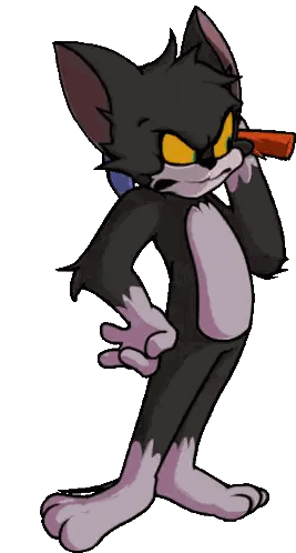 A Cartoon Drawing Of A Black Cat With A Purple Tail Sticker