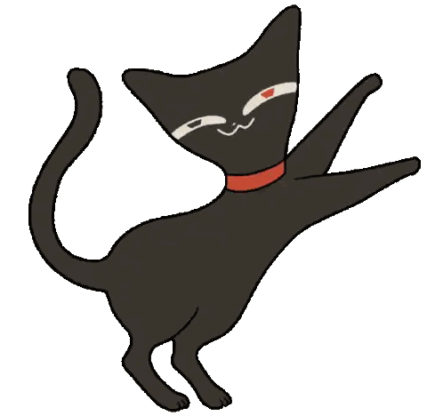 A Cartoon Drawing Of A Black Cat With Red Eyes And A Red Collar Sticker