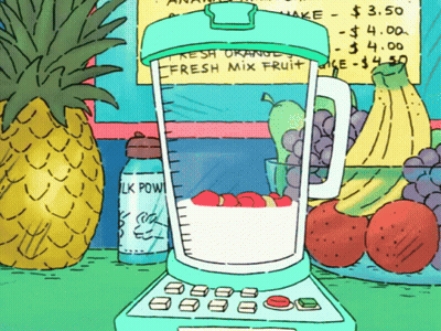 A Cartoon Drawing Of A Blender With Fruit In It GIF