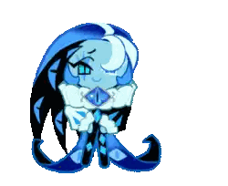 A Cartoon Drawing Of A Blue And Black Character With A White Face And Blue Eyes Sticker