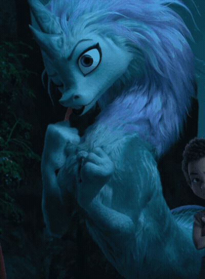 A Cartoon Drawing Of A Blue And White Monster With A Purple Mane GIF