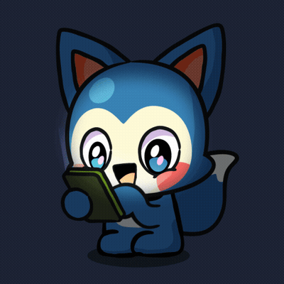 A Cartoon Drawing Of A Blue Animal Looking At A Cell Phone GIF