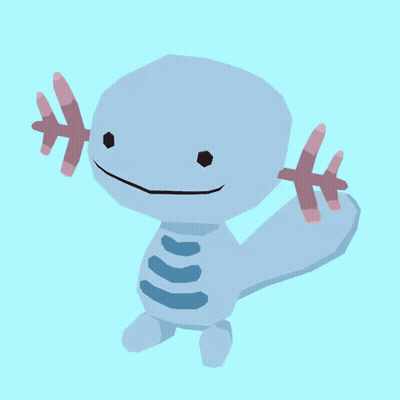 A Cartoon Drawing Of A Blue Axolotl With A Smile On Its Face GIF