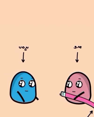 A Cartoon Drawing Of A Blue Ball With Hearts Coming Out Of It And A Pink Ball With Hearts Coming Out Of It GIF