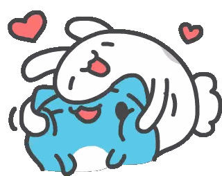 A Cartoon Drawing Of A Blue Cat And A White Rabbit With Hearts Around Them Sticker