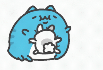 A Cartoon Drawing Of A Blue Cat And A White Rabbit With The Letters L And V On The Bottom GIF
