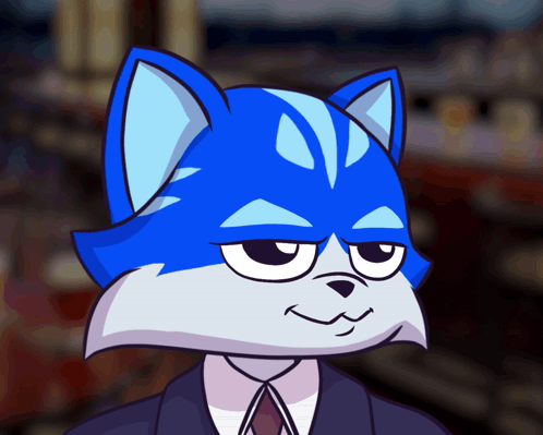 Blue Cat In Suit Cartoon Drawing GIF
