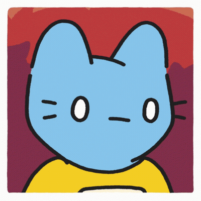 A Cartoon Drawing Of A Blue Cat With A Yellow Shirt And The Number 0 On Its Face GIF