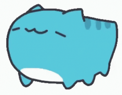 A Cartoon Drawing Of A Blue Cat With Its Eyes Closed GIF