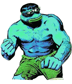 A Cartoon Drawing Of A Blue Hulk With Green Shorts Sticker