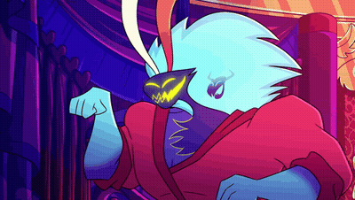 A Cartoon Drawing Of A Blue Monster Wearing A Red Robe GIF