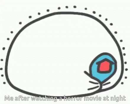 A Cartoon Drawing Of A Blue Monster With The Words Me After Watching A Horror Movie At Night GIF