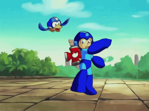 A Cartoon Drawing Of A Blue Robot Holding A Red Can Of Soda GIF