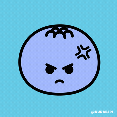 A Cartoon Drawing Of A Blueberry With An Angry Face On A Blue Background GIF