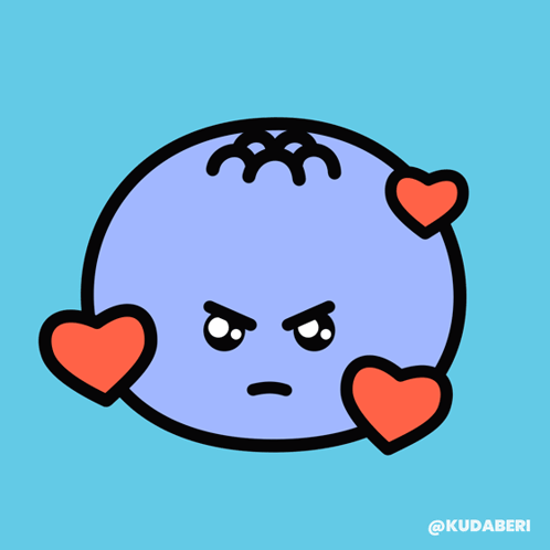 A Cartoon Drawing Of A Blueberry With Red Hearts Around It GIF