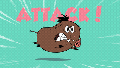A Cartoon Drawing Of A Boar With The Word Attack Behind Him GIF