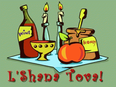 A Cartoon Drawing Of A Bottle Of Wine A Cup Of Wine An Apple A Jar Of Honey And Two Candles GIF