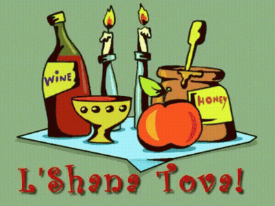 A Cartoon Drawing Of A Bottle Of Wine A Cup Of Wine An Apple A Jar Of Honey And Two Candles GIF