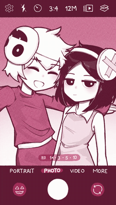 A Cartoon Drawing Of A Boy And A Girl Taking A Picture GIF