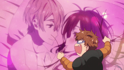 A Cartoon Drawing Of A Boy And A Girl With A Pink Background GIF