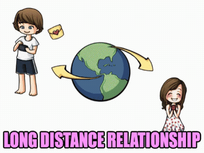 A Cartoon Drawing Of A Boy And A Girl With The Words Long Distance Relationship Below Them GIF